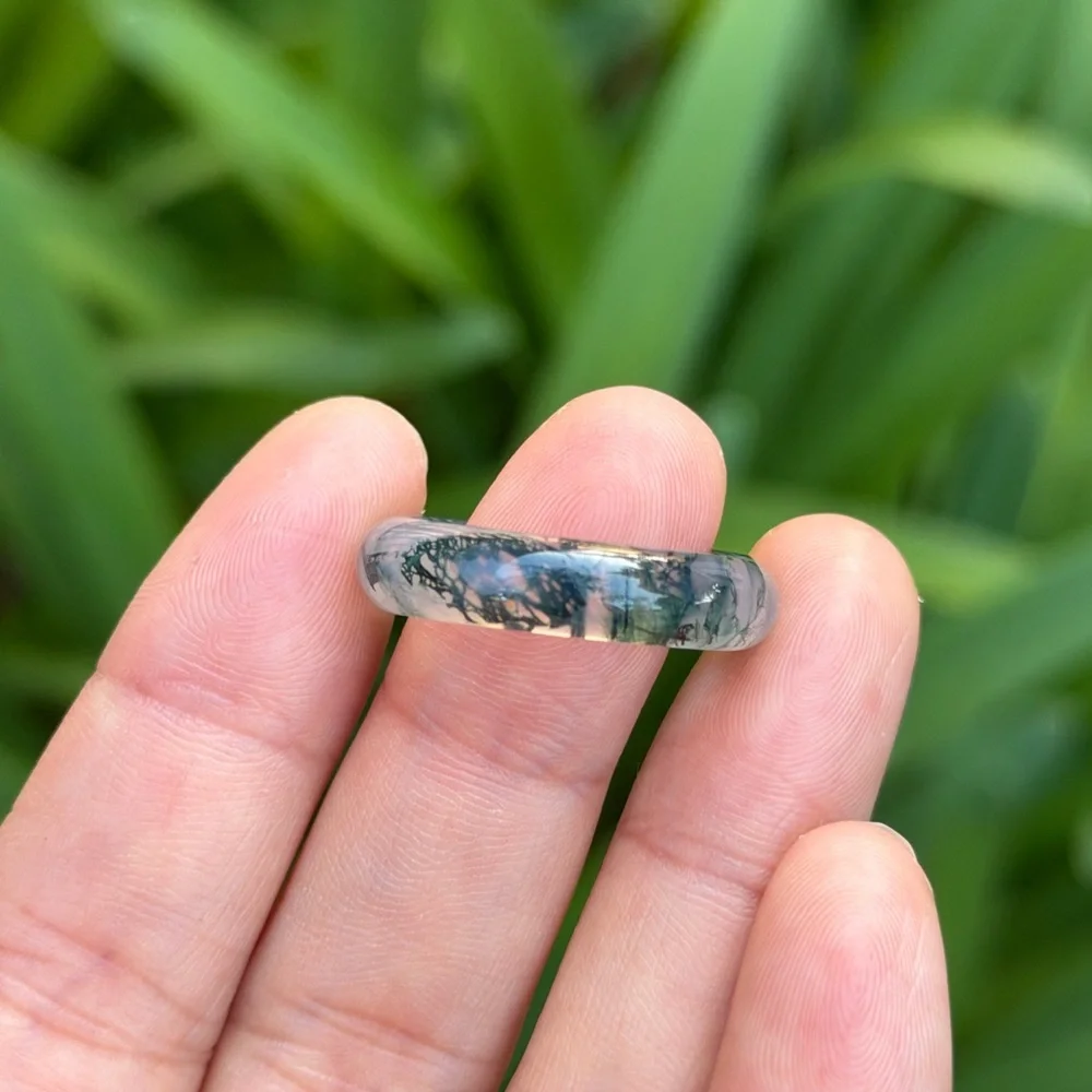 Size‎ 10 translucent green moss agate band ring 0713